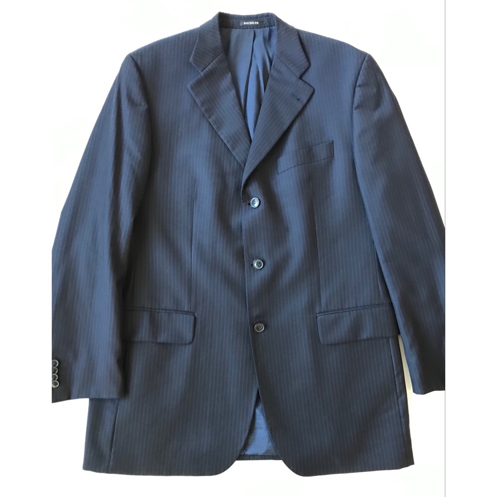 Baumler Men’s Blue Striped 3 Button Blazer 100% Virgin Wool Suit Jacket Size 44L